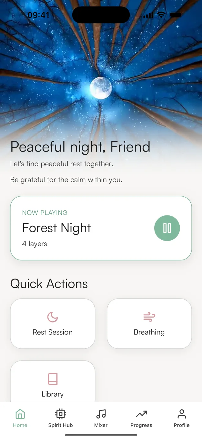 StillKoi home screen with a mix playing